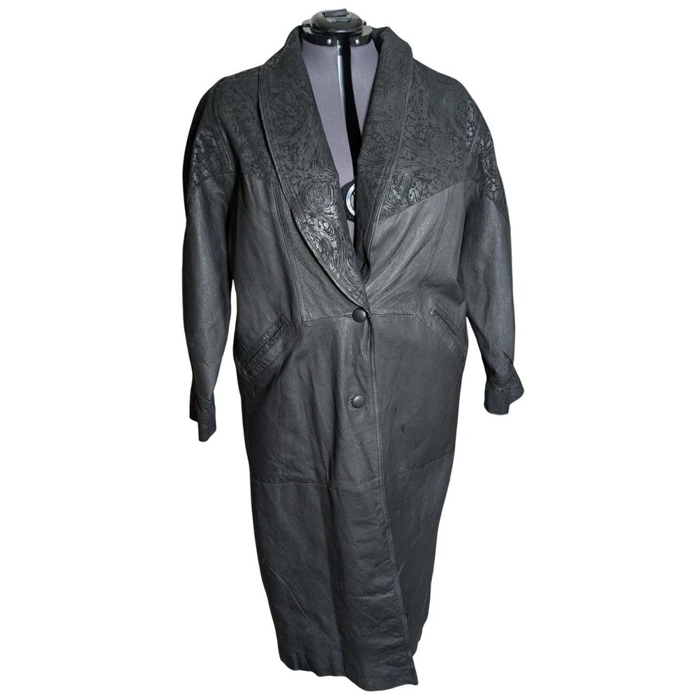 90s Western Gothic Leather Duster Trench Coat 3X‎